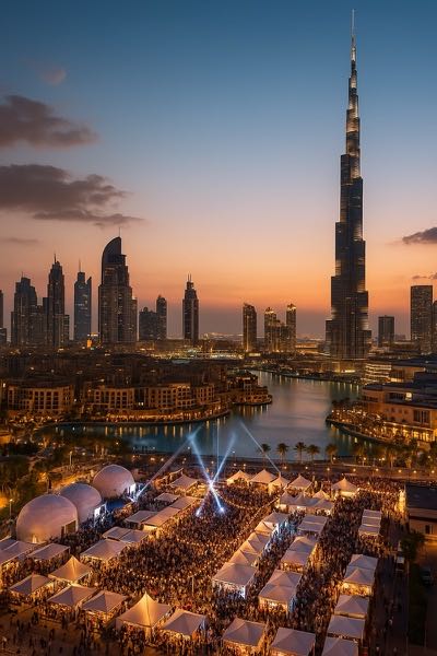 Dubai event registration technology and attendee experience - Burj Khalifa and outdoor event